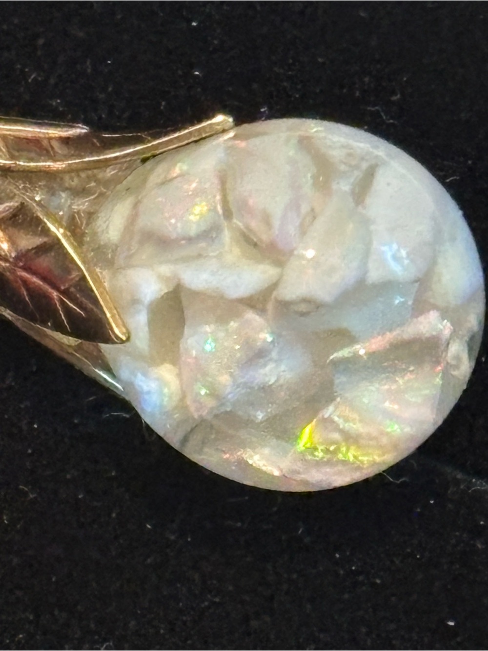 Unique Vintage 10k Gold floating Opals chips Teardrop Pendant - from 1940s - Picture 9 of 12